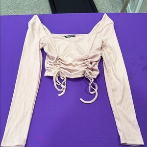Women's Pink Long Sleeve Ruched Top